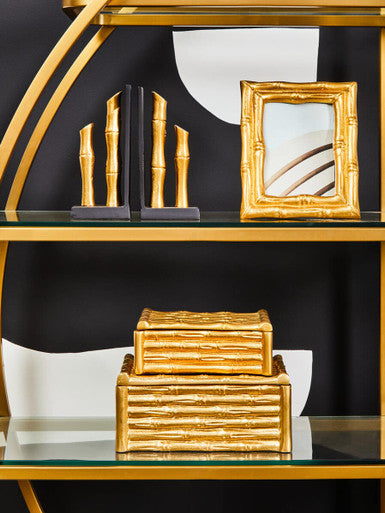 Set of Two Gold Finish Bamboo Effect Bookends | Hiba