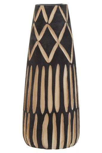 Arlo Black and Natural Small Engraved Wood Vase