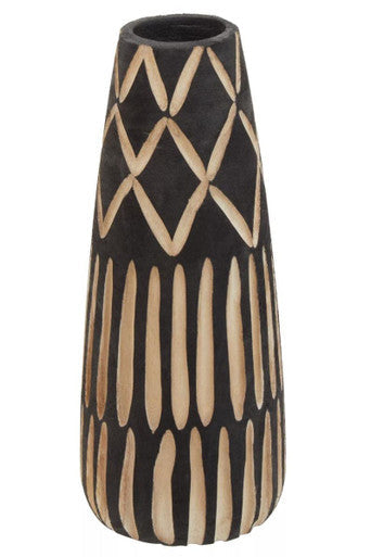 Arlo Black and Natural Small Engraved Wood Vase