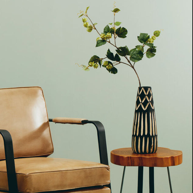 Arlo Black and Natural Small Engraved Wood Vase