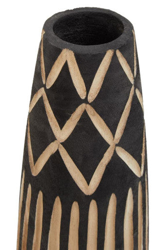 Arlo Black and Natural Small Engraved Wood Vase