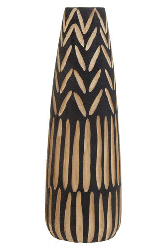 Arlo Black and Natural Tall Engraved Wood Vase