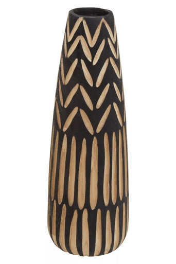 Arlo Black and Natural Tall Engraved Wood Vase