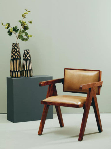 Arlo Black and Natural Tall Engraved Wood Vase