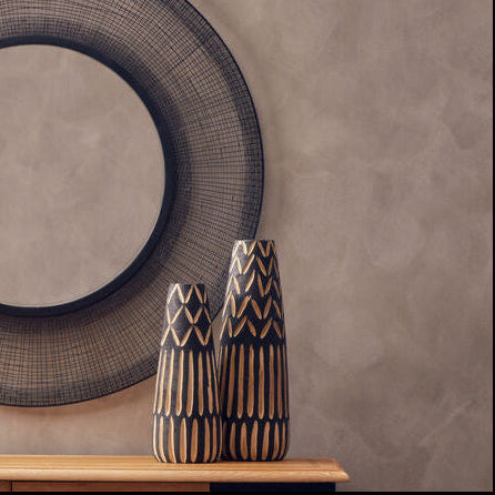 Arlo Black and Natural Tall Engraved Wood Vase