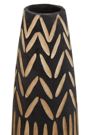 Arlo Black and Natural Tall Engraved Wood Vase