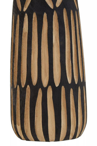 Arlo Black and Natural Tall Engraved Wood Vase