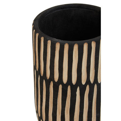 Arlo Black and Natural Wide Engraved Wood Vase