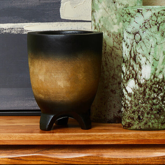 Arlo Black Small Wood Planter with Ombre Finish