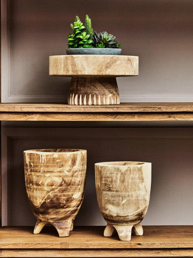 Arlo Natural Large Wood Planter with Footed Base