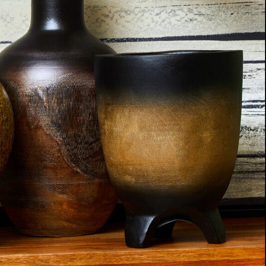 Arlo Black Large Wood Planter with Ombre Finish
