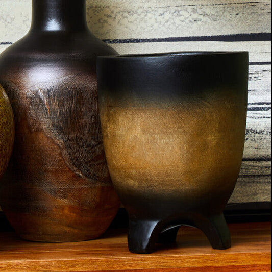 Arlo Black Large Wood Planter with Ombre Finish