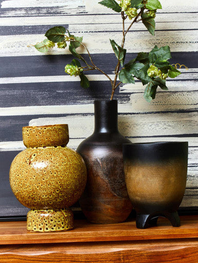 Arlo Black Large Wood Vase with Ombre Finish