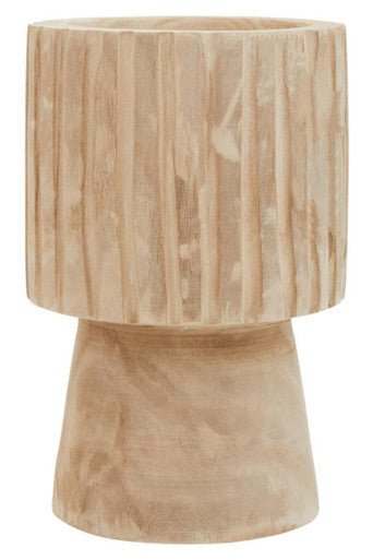 Arlo Natural Engraved Wood Vase with Pedestal Base