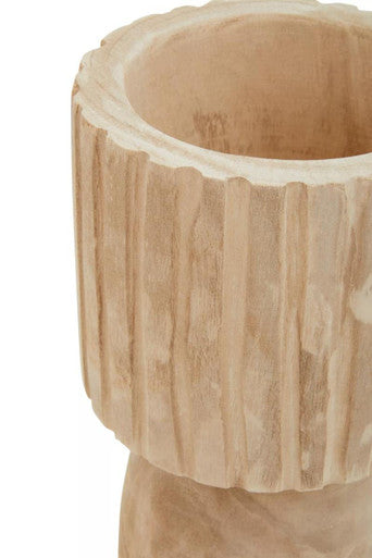 Arlo Natural Engraved Wood Vase with Pedestal Base
