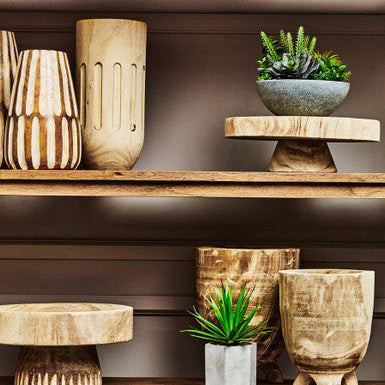 Arlo Natural Engraved Wood Vase