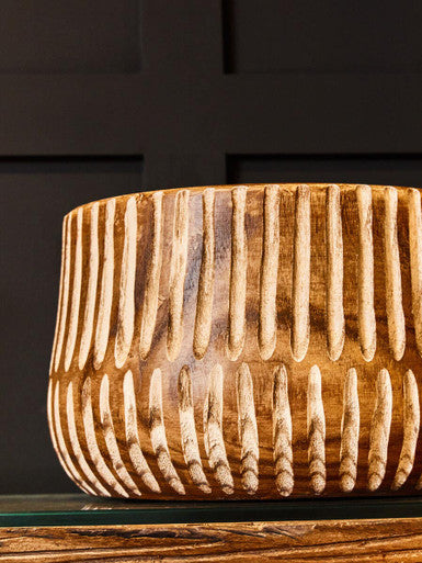 Arlo Brown and Natural Large Engraved Wood Planter