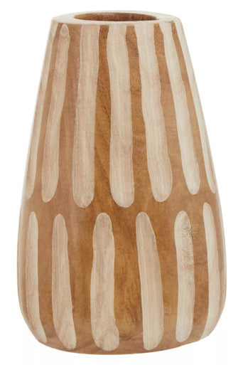 Arlo Brown and Natural Small Engraved Wood Vase