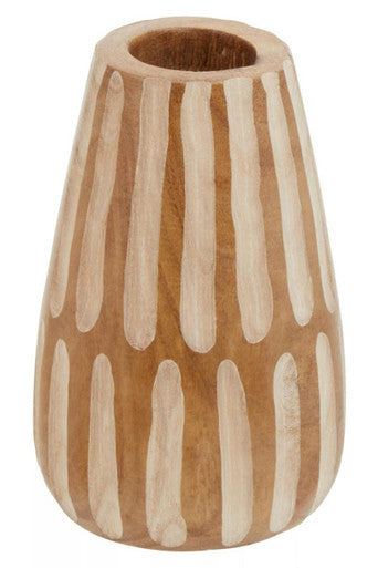 Arlo Brown and Natural Small Engraved Wood Vase