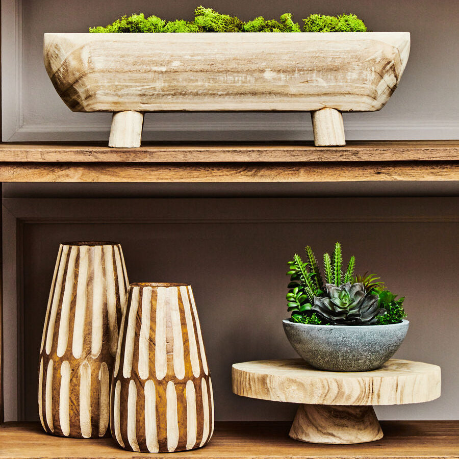 Arlo Brown and Natural Small Engraved Wood Vase