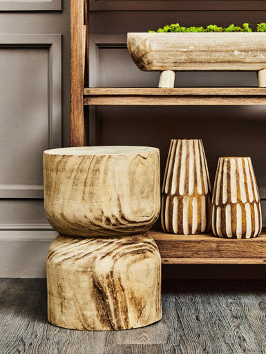 Arlo Brown and Natural Large Engraved Wood Vase