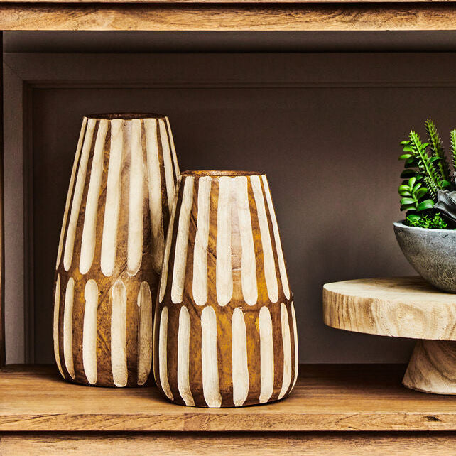 Arlo Brown and Natural Small Engraved Wood Vase