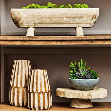 Arlo Brown and Natural Large Engraved Wood Vase