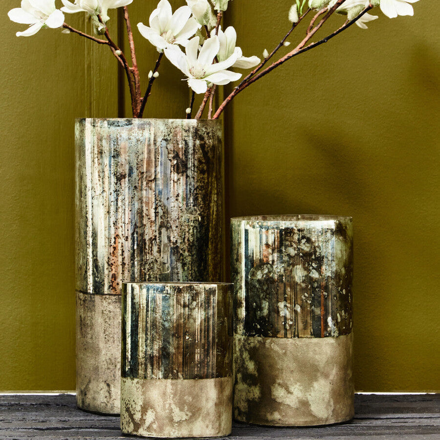 Large Glass Vase in Metallic Antique Finish | Gaia