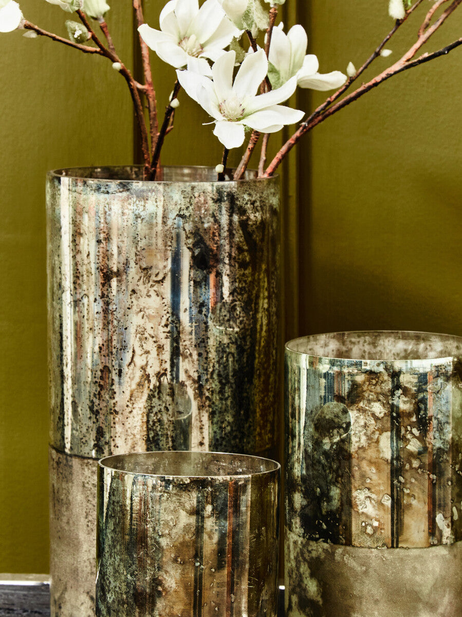 Large Glass Vase in Metallic Antique Finish | Gaia