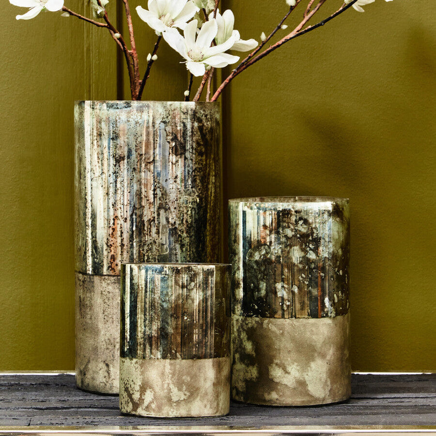 Medium Glass Vase in Metallic Antique Finish | Gaia