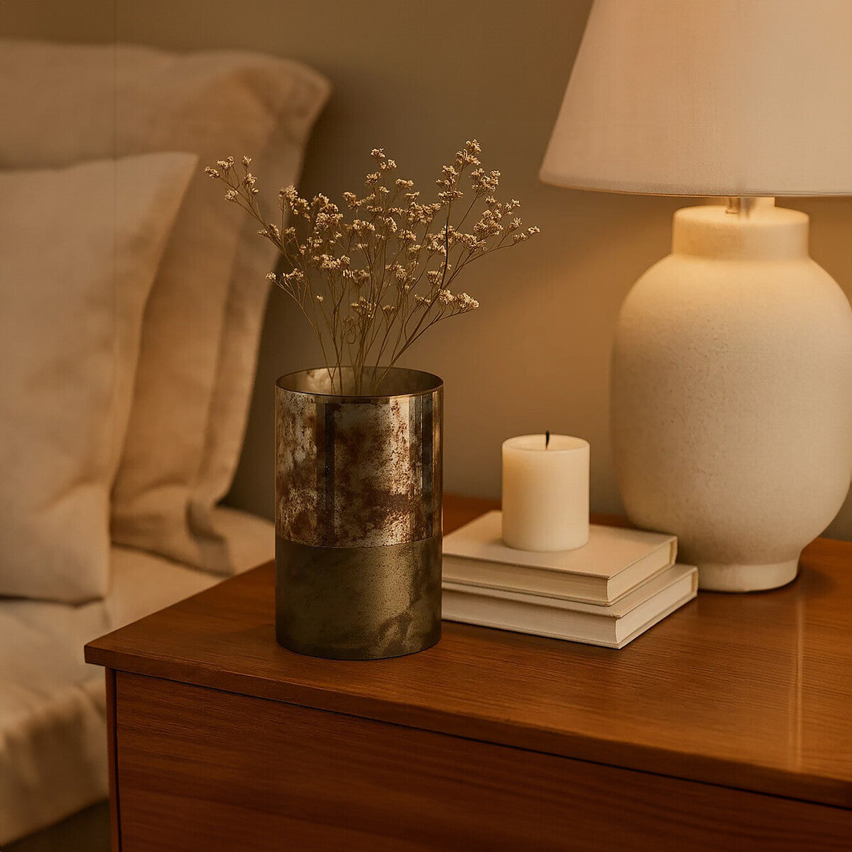 Medium Glass Vase in Metallic Antique Finish | Gaia