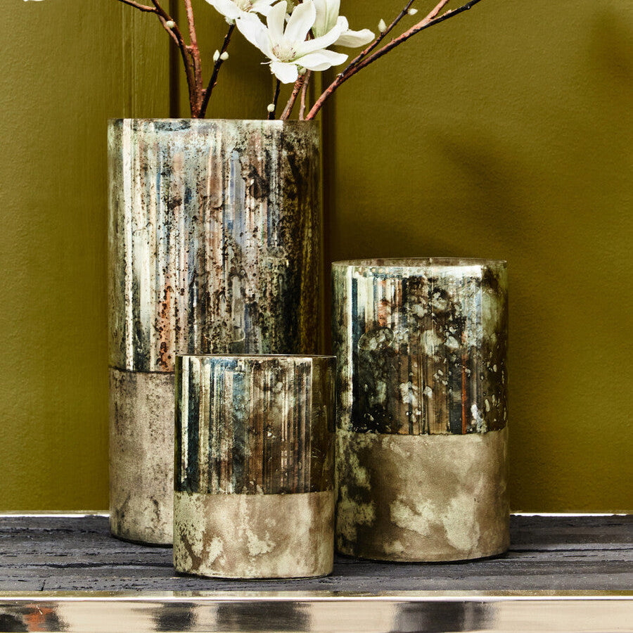 Small Glass Vase in Metallic Antique Finish | Gaia