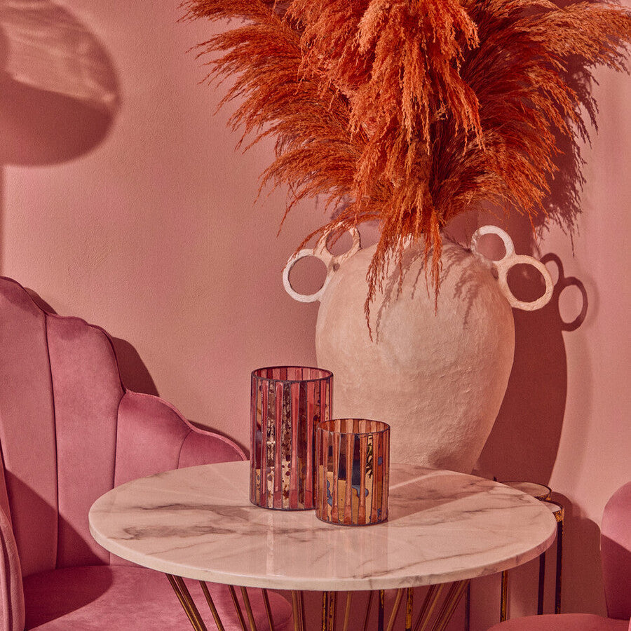 Pink Antique Finish Small Candle Holder | Gaia