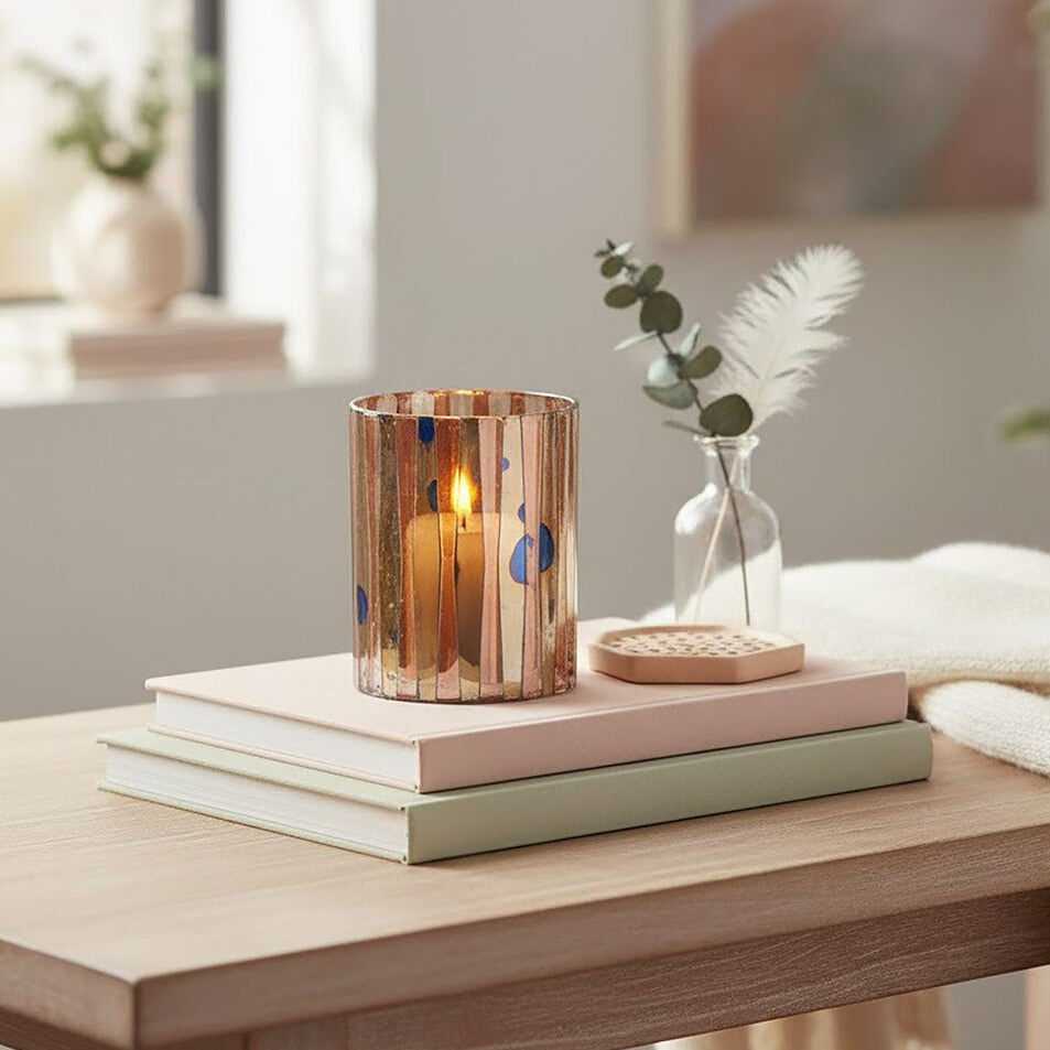 Pink Antique Finish Small Candle Holder | Gaia