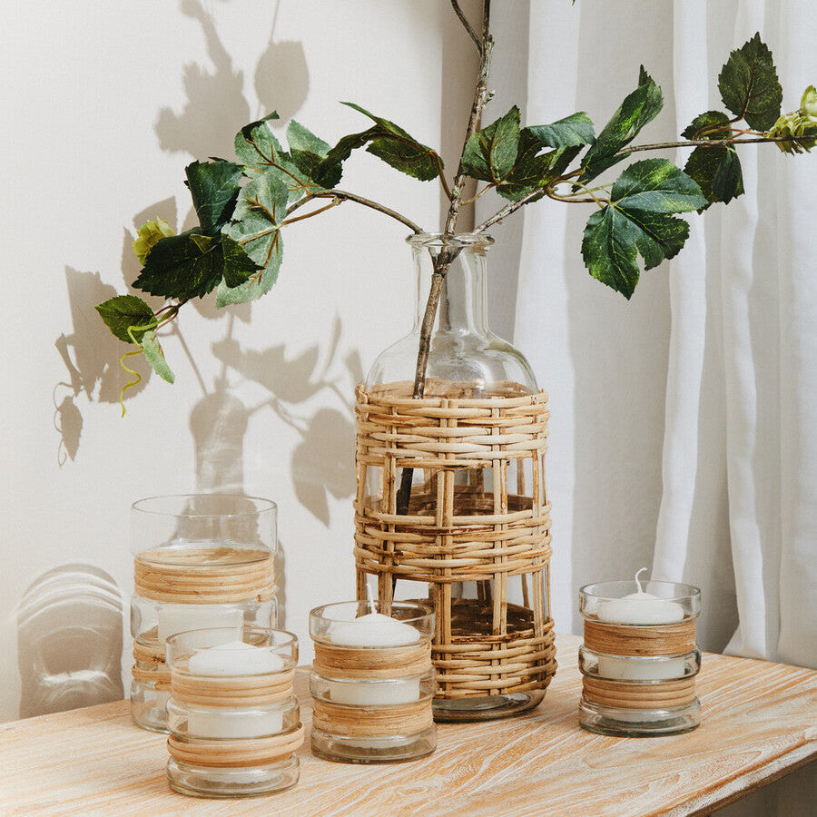 Natural Cane and Glass Small Vase | Kuta