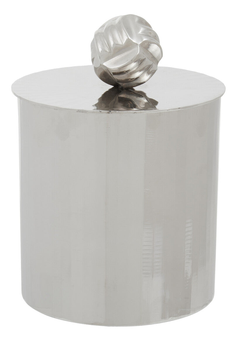 Amreli Silver Metal Large Trinket Box with Vertical Texture