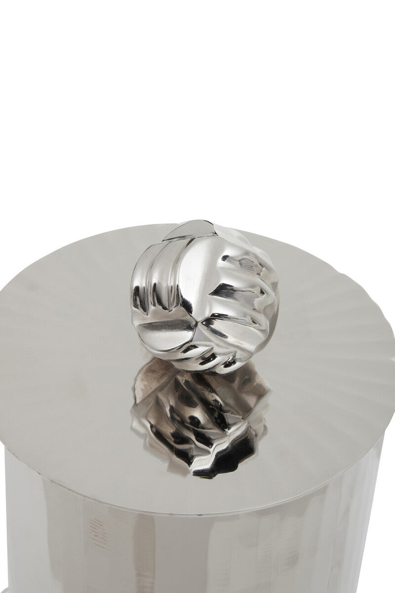 Amreli Silver Metal Large Trinket Box with Vertical Texture