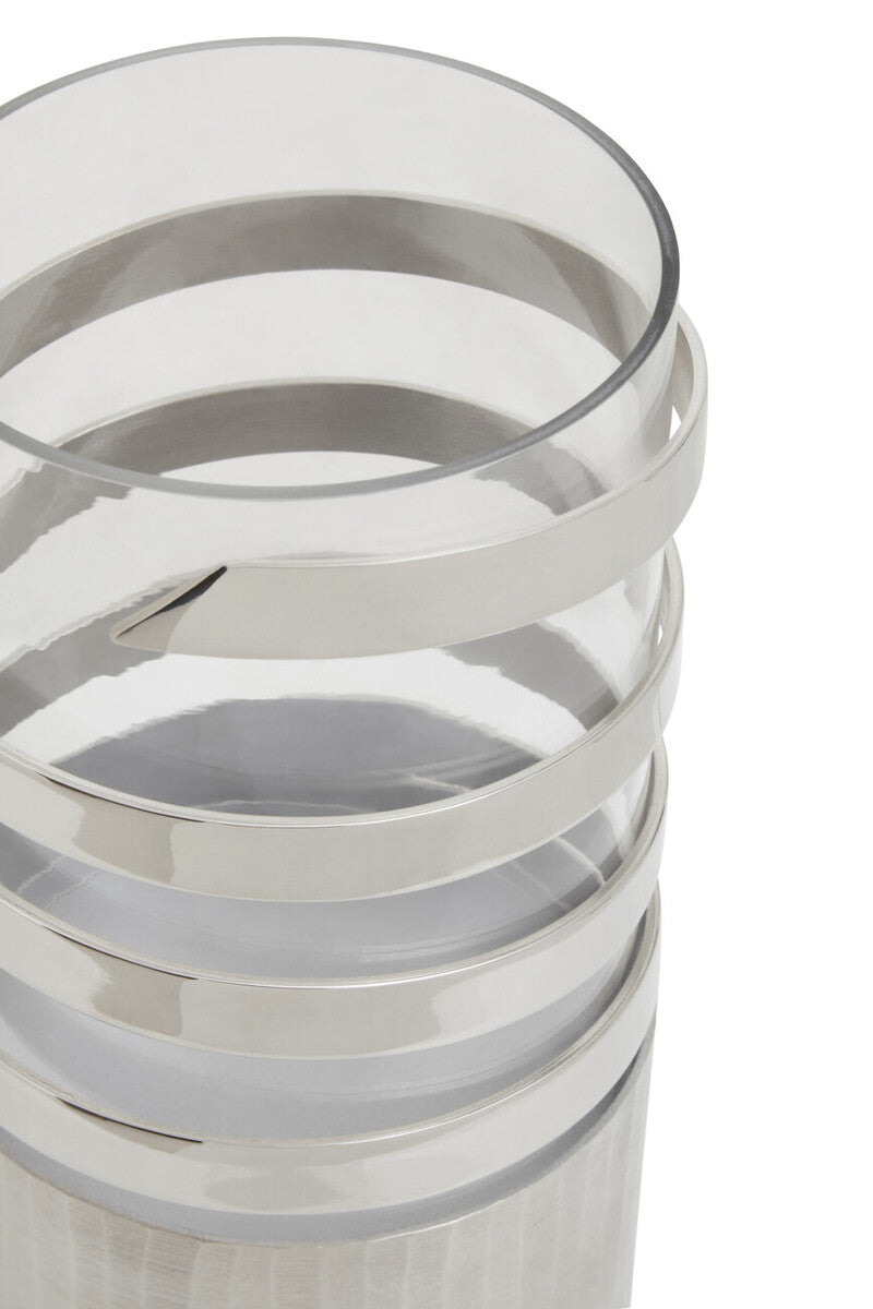 Amreli Silver Metal and Glass Large Hurricane Candle Holder with Spiral Design