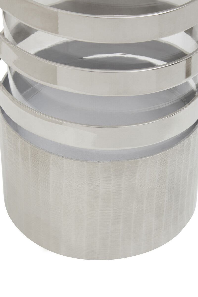 Amreli Silver Metal and Glass Large Hurricane Candle Holder with Spiral Design