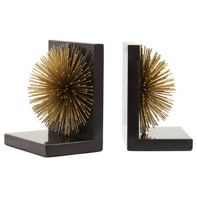 Set of Two Gold Finish Starburst Bookends | Mirano