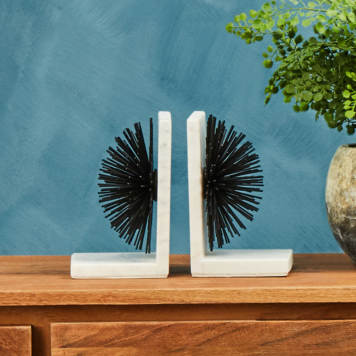 Set of Two Black Finish Starburst Bookends | Mirano