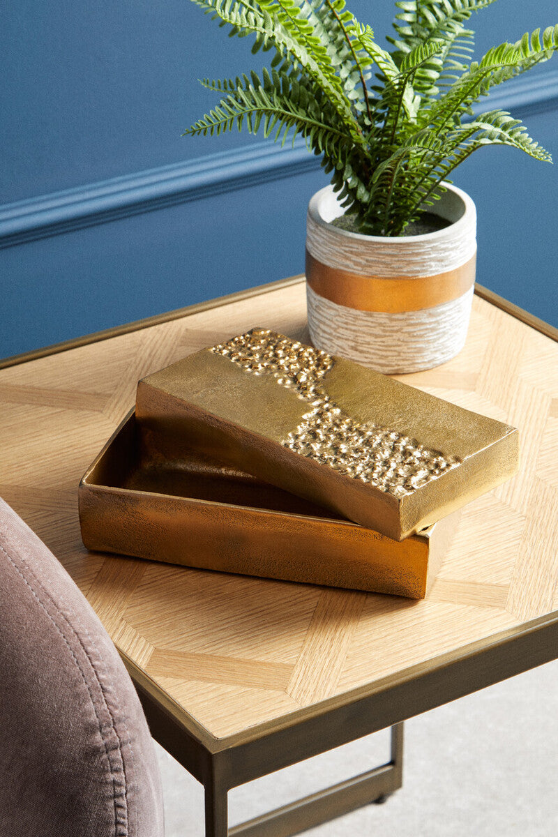 Gold Finish Textured Trinket Box | Dante