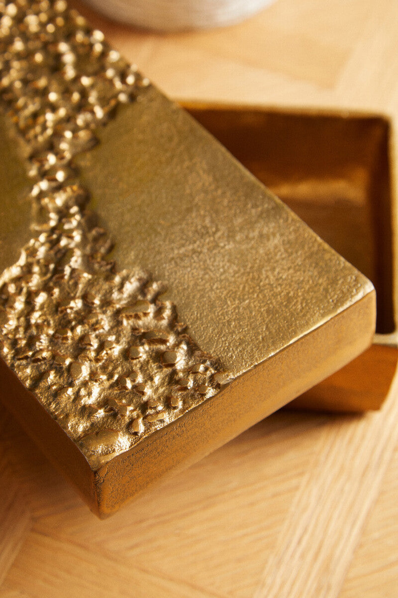 Gold Finish Textured Trinket Box | Dante