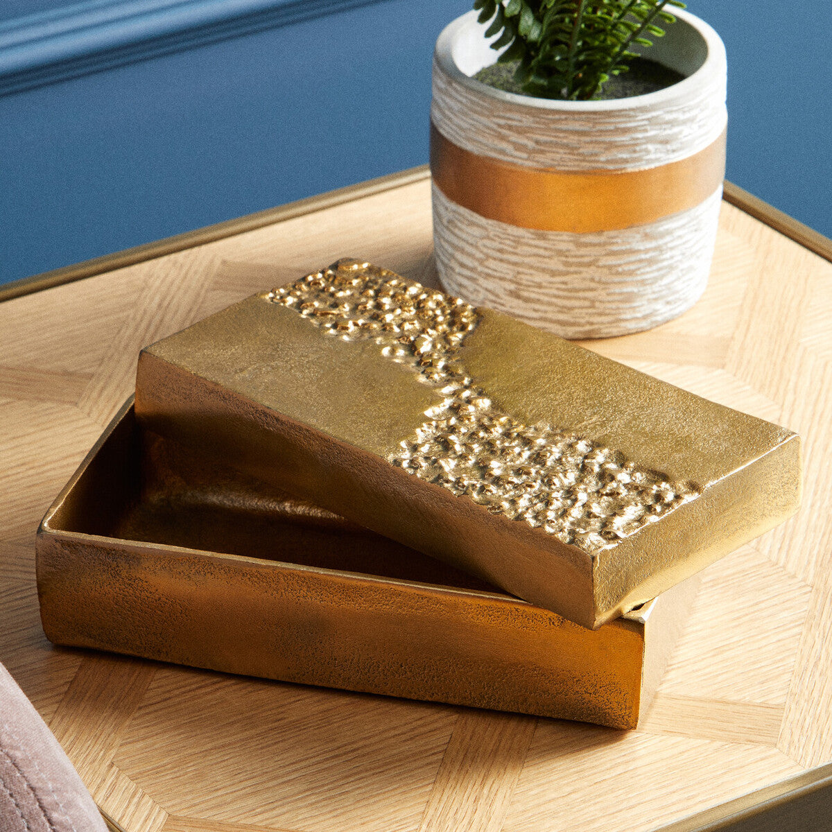Gold Finish Textured Trinket Box | Dante