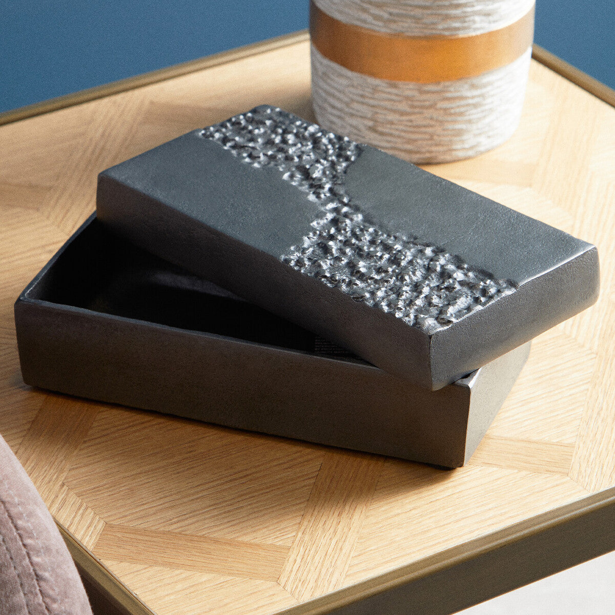 Grey Finish Textured Trinket Box | Dante