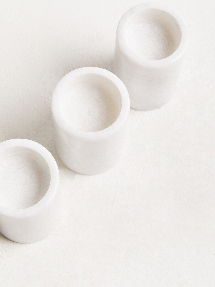 Set of Three White Marble Tealight Holders | Salmo