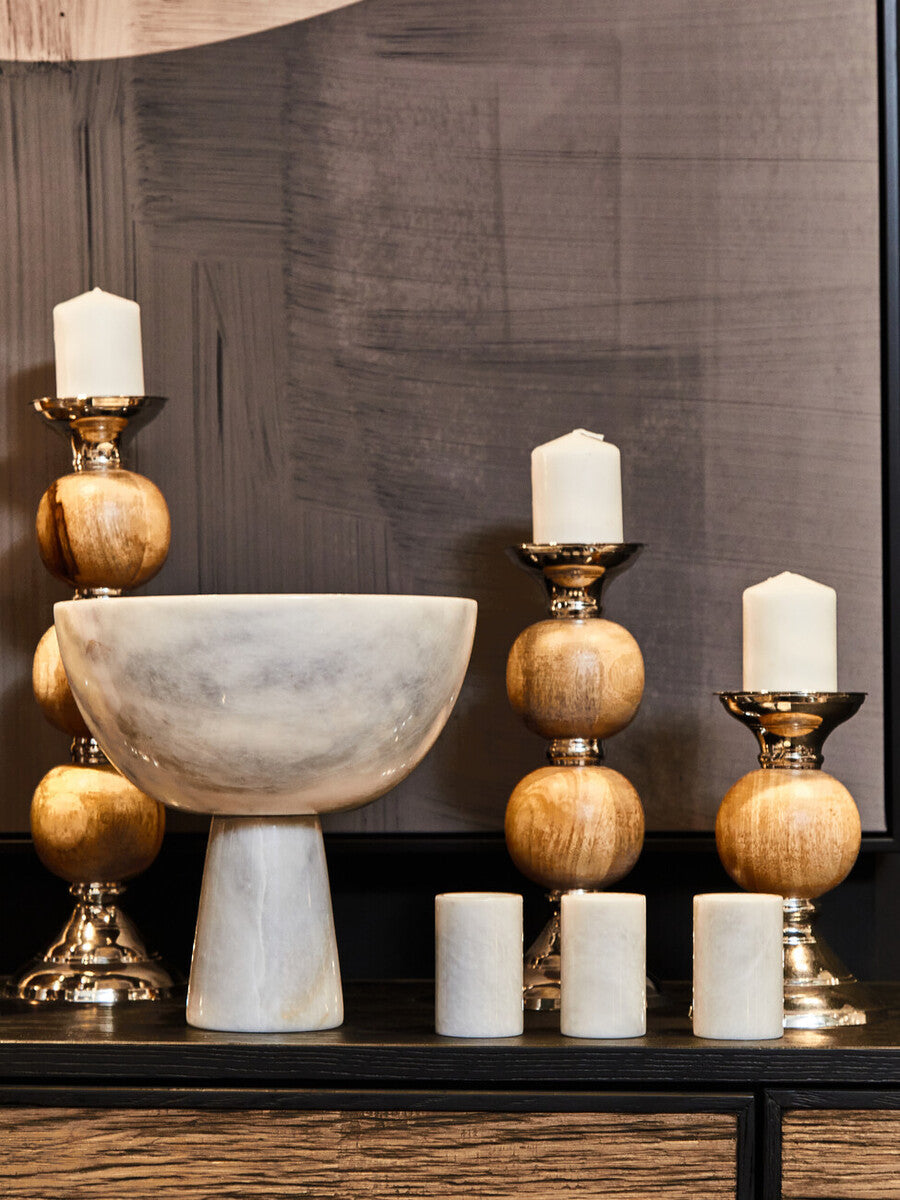 Set of Three White Marble Tealight Holders | Salmo