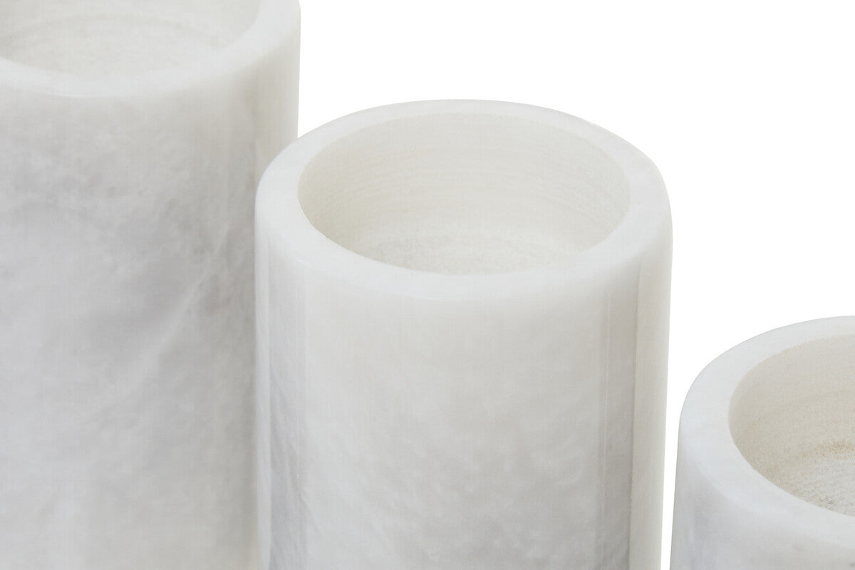 Set of Three White Marble Tealight Holders | Salmo