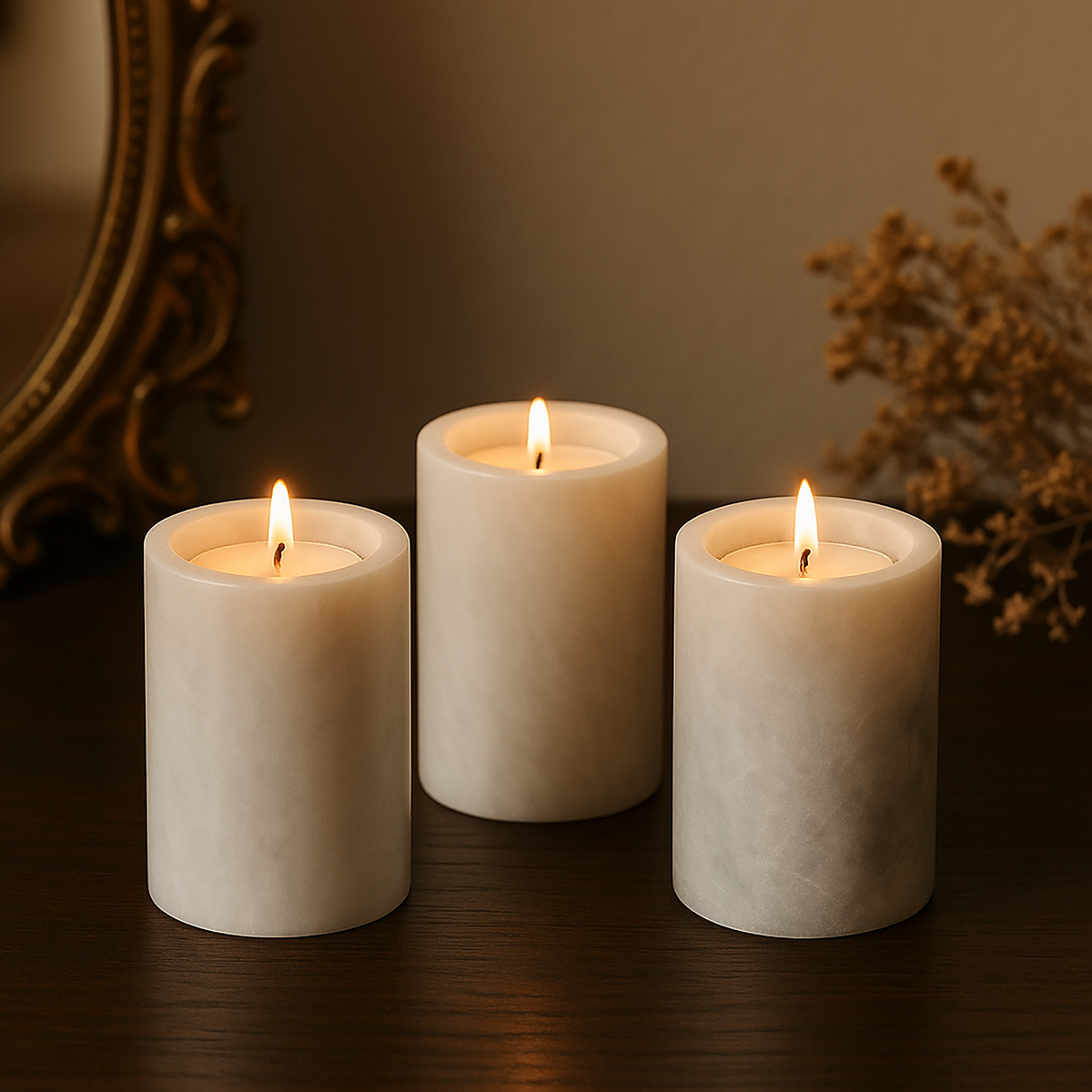 Set of Three White Marble Tealight Holders | Salmo
