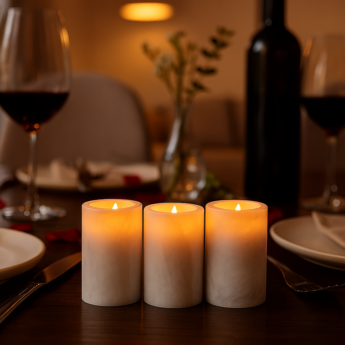 Set of Three White Marble Tealight Holders | Salmo